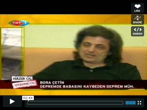 17 Ağustos 2009 tarihinde TRT 1'de yayınlanan program'da Bora ÇETİN'in Niyazi ÇETİN ve deprem ile ilgili düşünceleri
